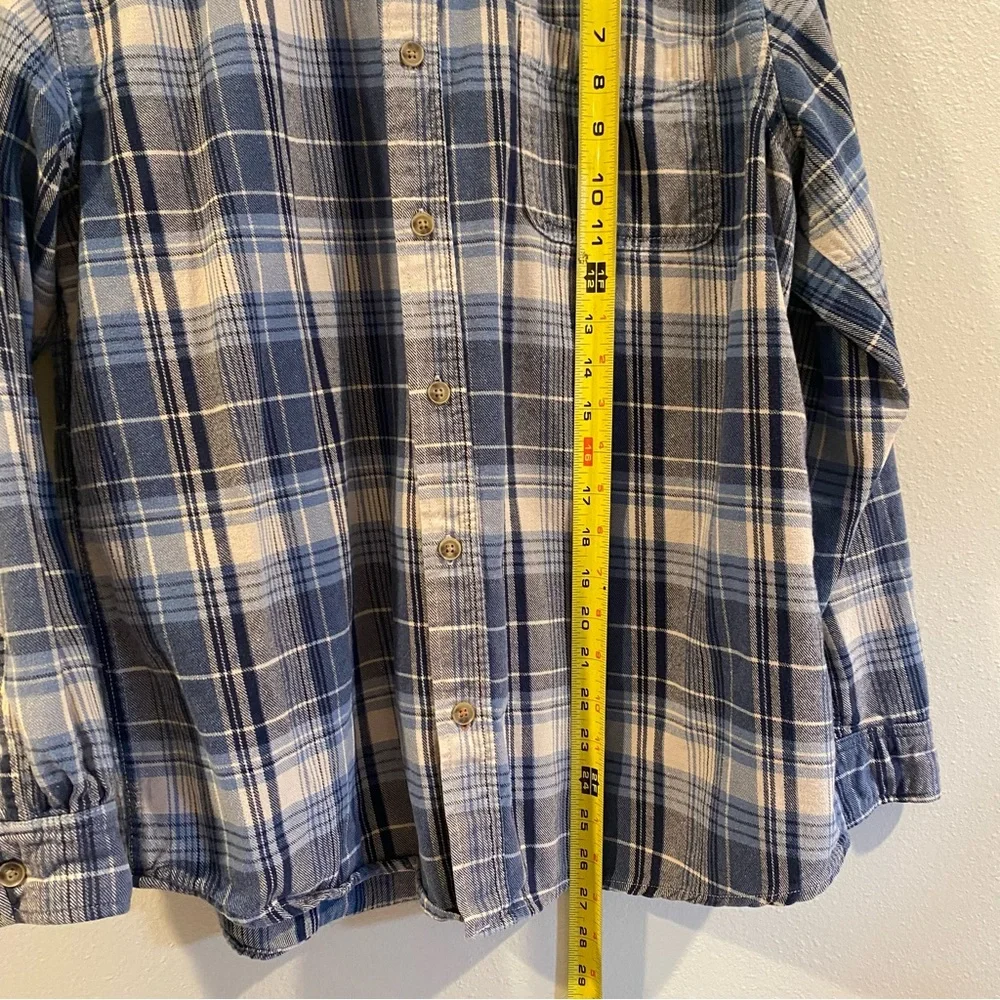 Weatherproof Vintage Men's Blue & White Plaid Flannel Shirt Large Long Sleeve
